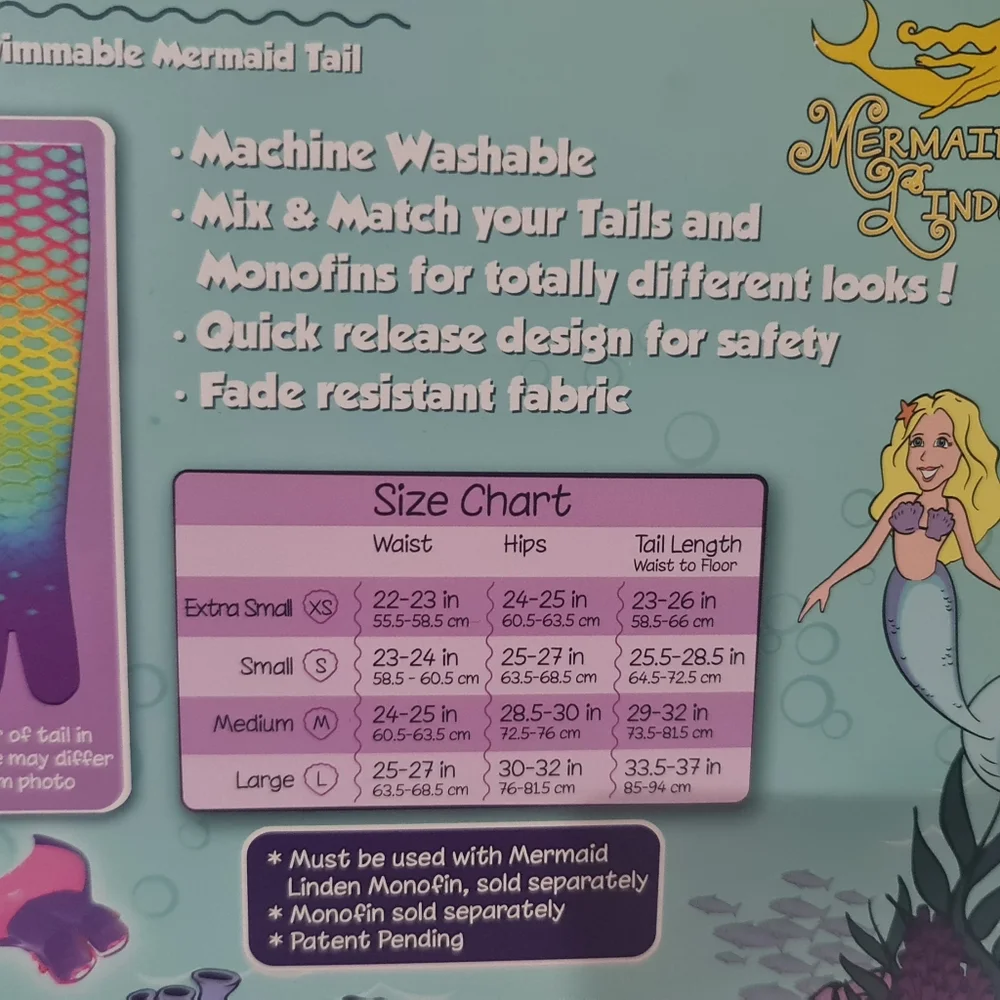 Kids Sz S Swimmable Mermaid Tail NIB - Picture 4 of 4